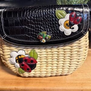Brighton Black Bag with Colorful Patterned Interior